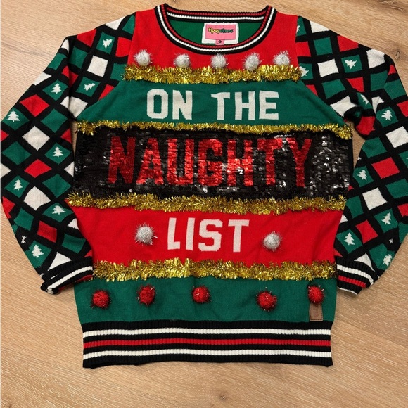 Tipsy Elves On The Nice/Naughty (Reversible) List Ugly Christmas Sweater- Size S - Picture 2 of 4